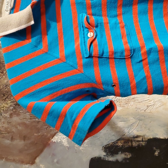 VINTAGE Head Sport Blue & Orange Striped Polo Women Small - Picture 2 of 6